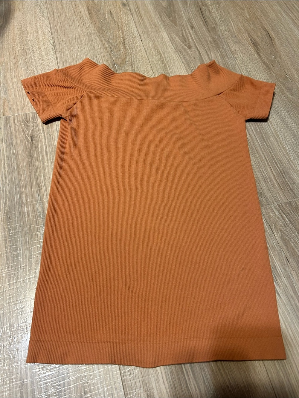 Off-Shoulder Ribbed Short Sleeve Top - Burnt Orange